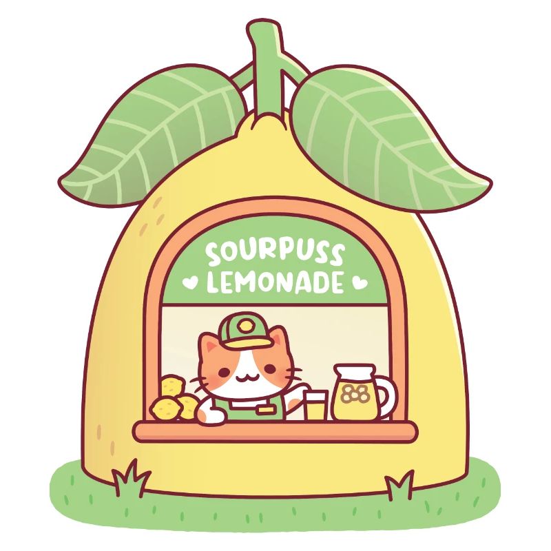 Chat mignon dans le magasin de citron Limonade aigreuse