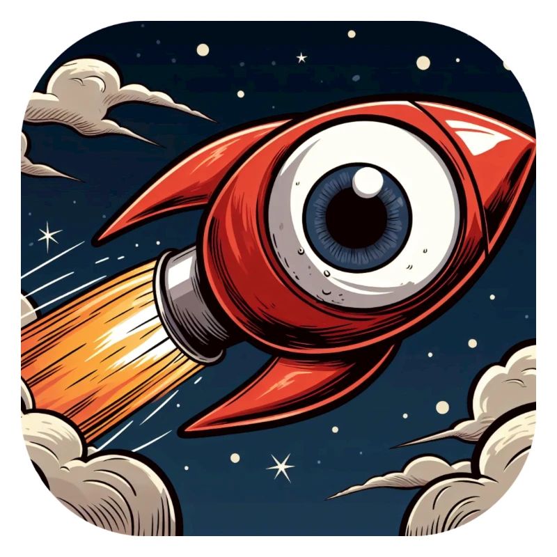 Rocket with a big eye takes off into space Comic