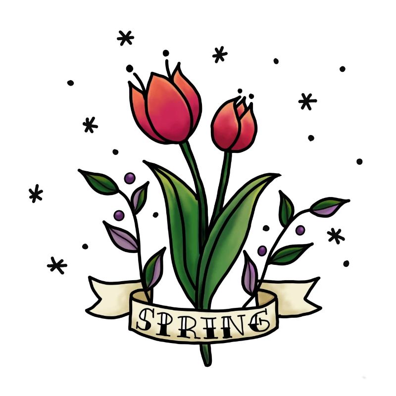 Spring Tulips. Springtime red tulip. Casual spring