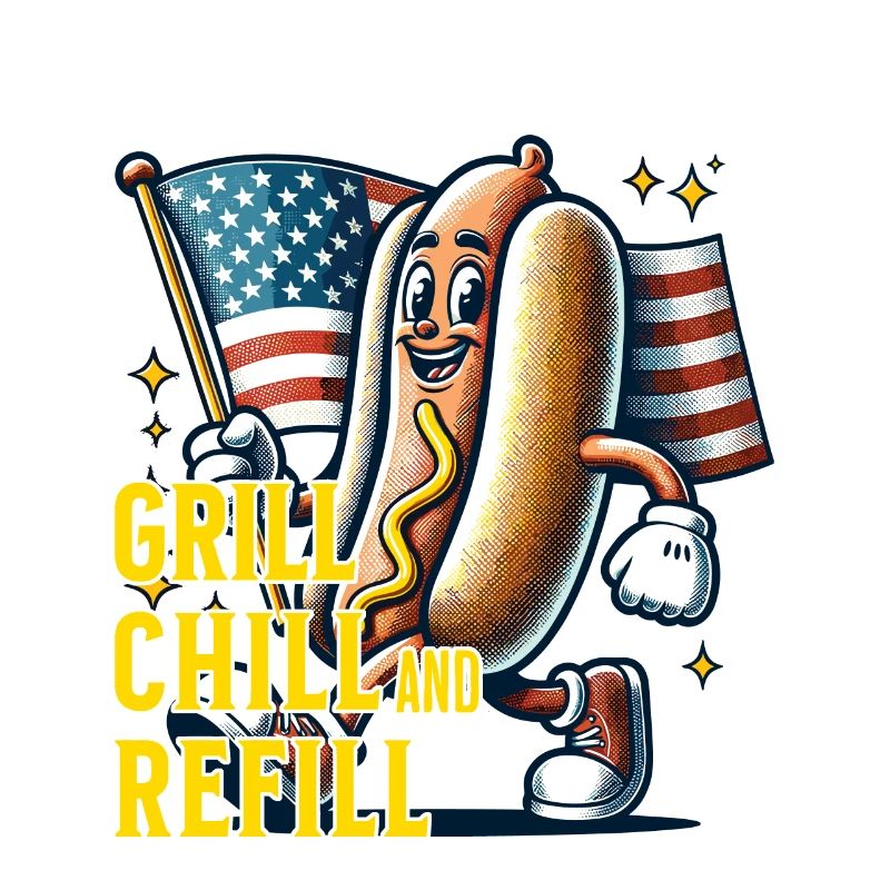 Grill Chill Refill Funny Bbq Pun Retro
