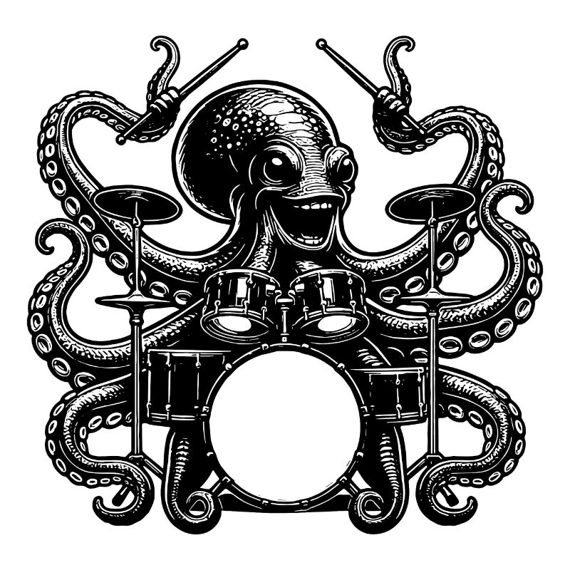 Charming octopus on drums