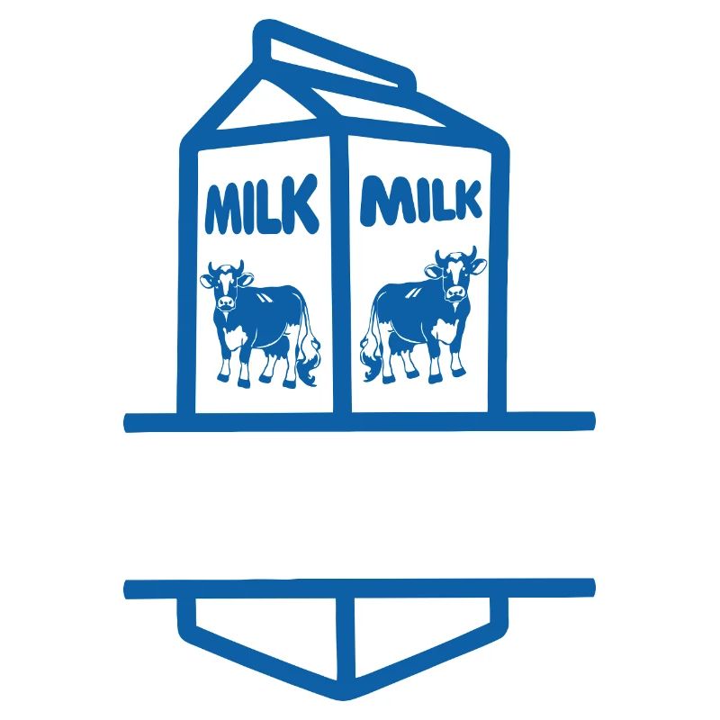 Blauer Milchkarton mit Kuh-eigenem Text