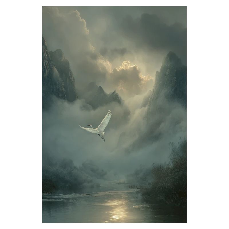Mistbound Flight Over Mountain Veil