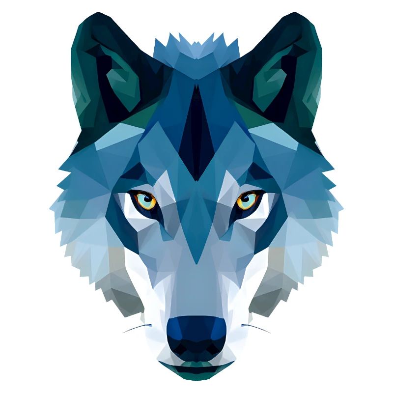 low polygon wolf in blue and white