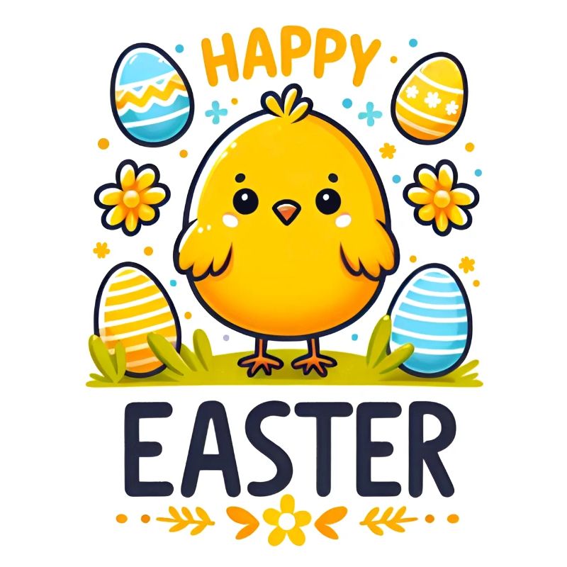 Happy Easter - Cute easter chicken with eggs