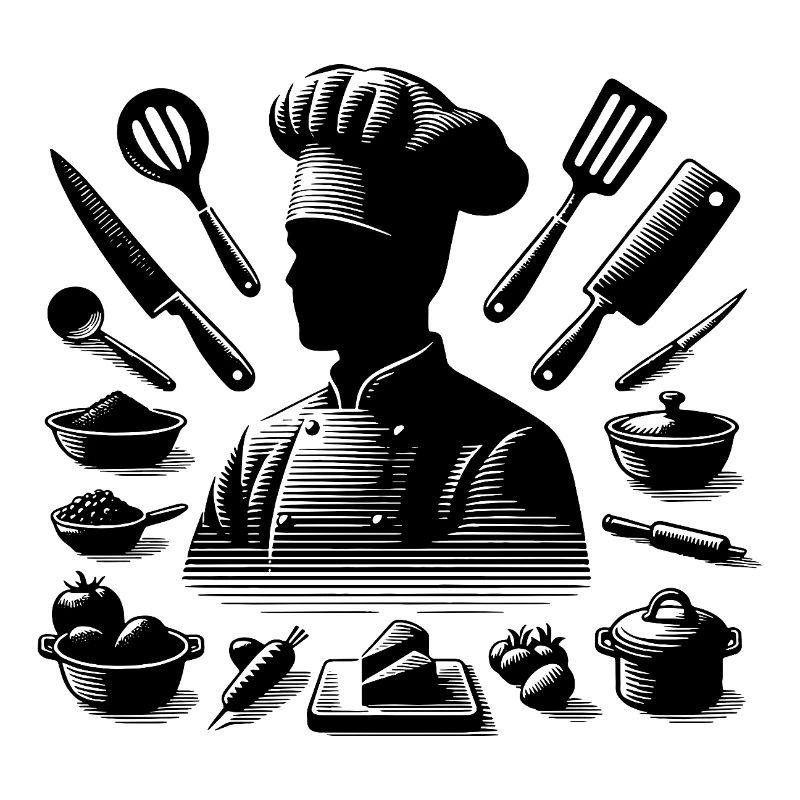 Hobby Chef and Kitchen Material Silhouette Portrait