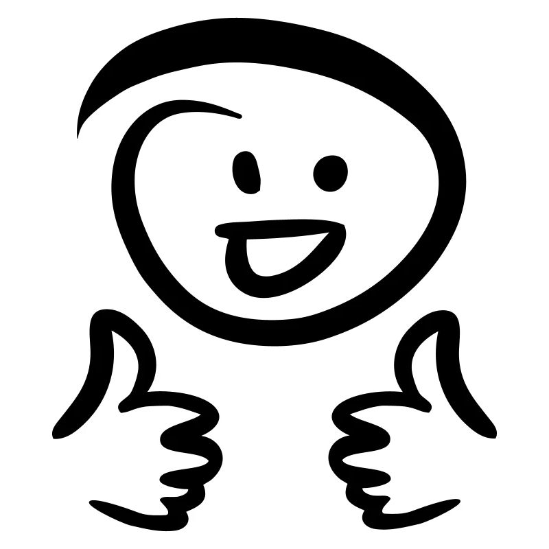 Face laughs, shows two thumbs up. Emoticon.