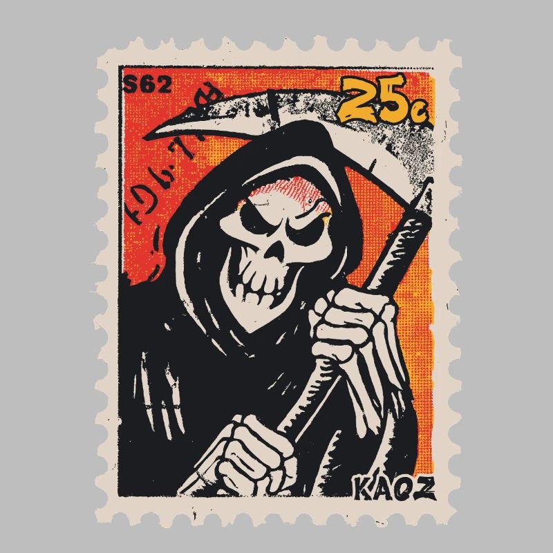 Grim Reaper Comic on Postage Stamp