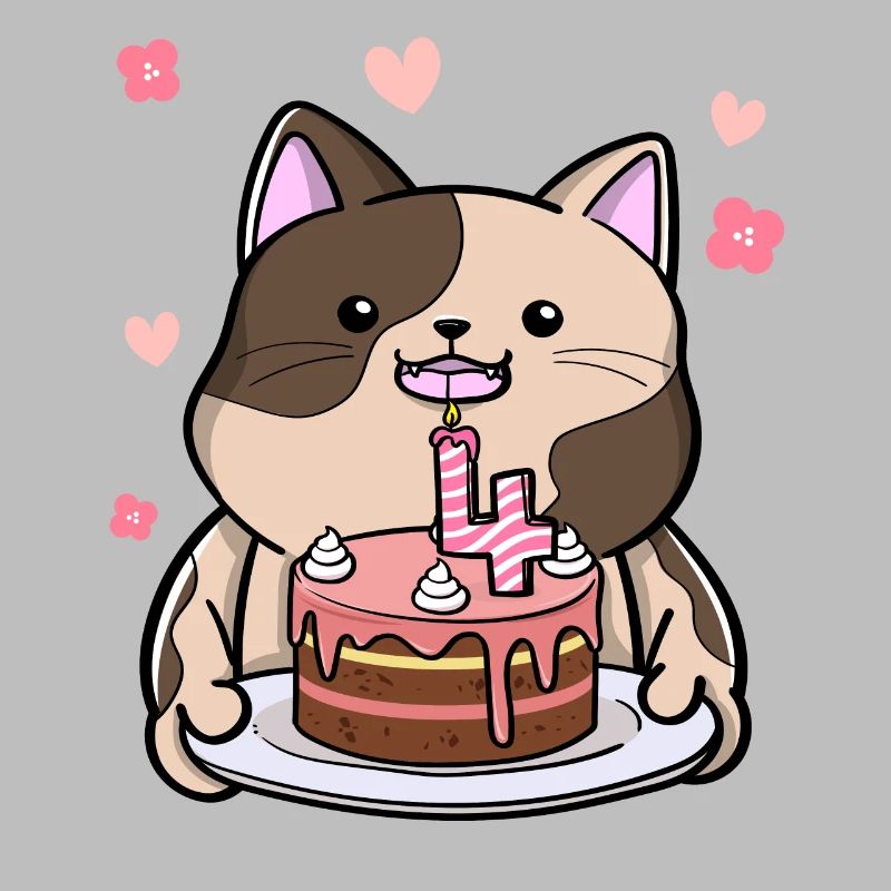 Chubby cat keeps a birthday cake 4 years