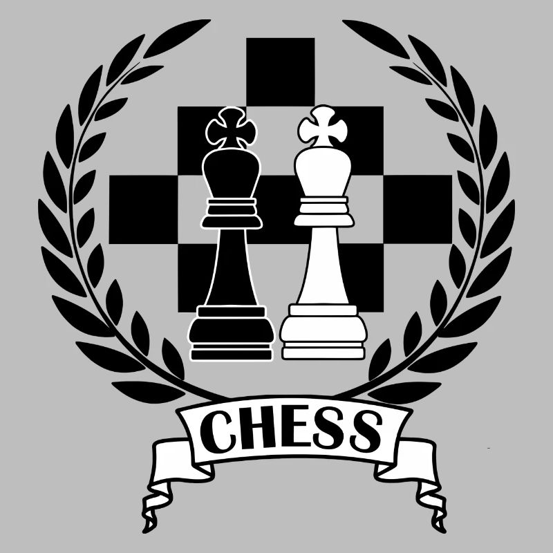 Chess pieces in laurel wreath with text CHESS