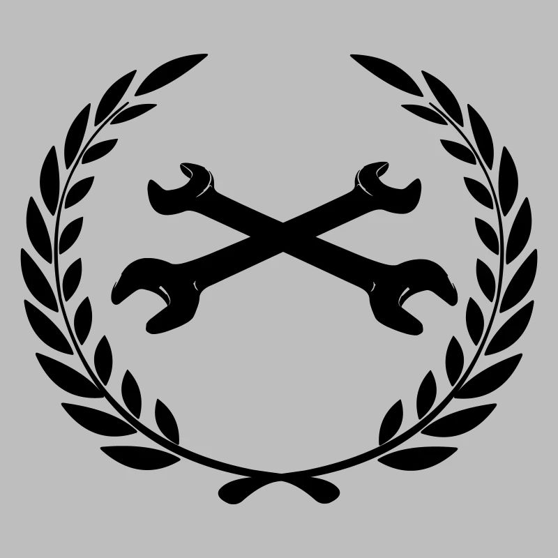 Wrenches logo for tinkerer in laurel wreath