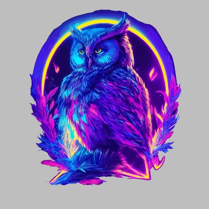 Mystisch leuchtende Eule Neon Synthwave