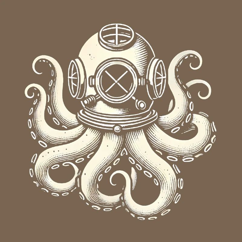 Octopus Diver Vintage Illustration