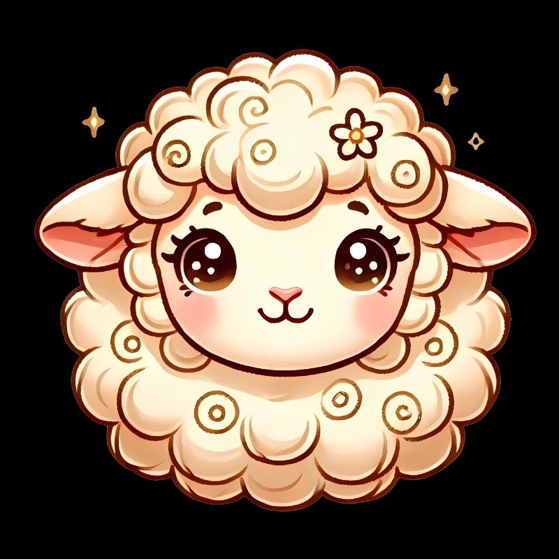 Adorable Fluffy Sheep Cartoon Face