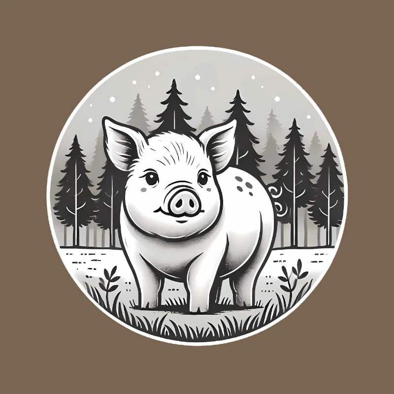 Rustic Pig Illustration in Forest
