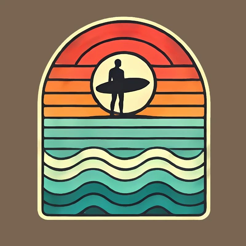Retro Sunset Surfer Silhouette