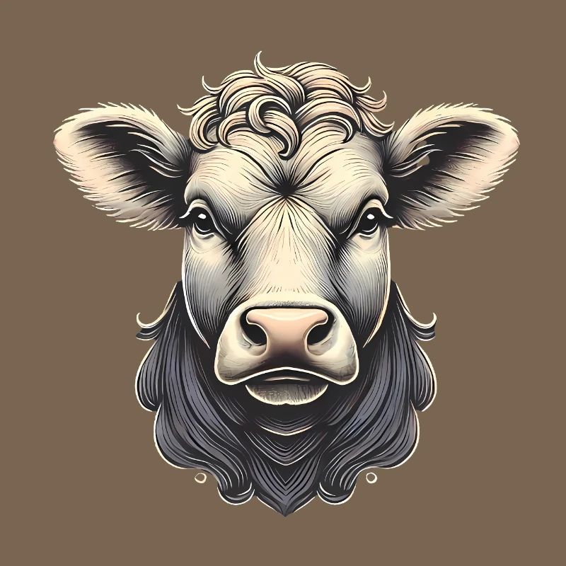 Detailed Cow Head Illustration