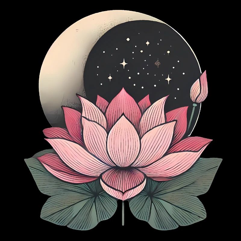 Élégante fleur de lotus avec motif de lune
