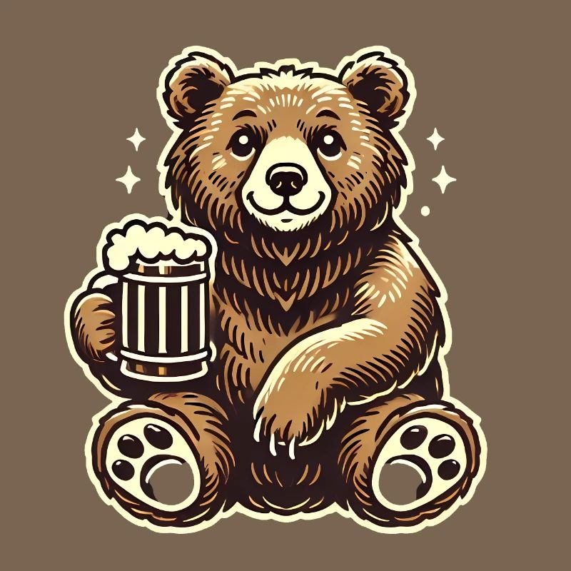 Funny BeerLoving Bear Cartoon Design
