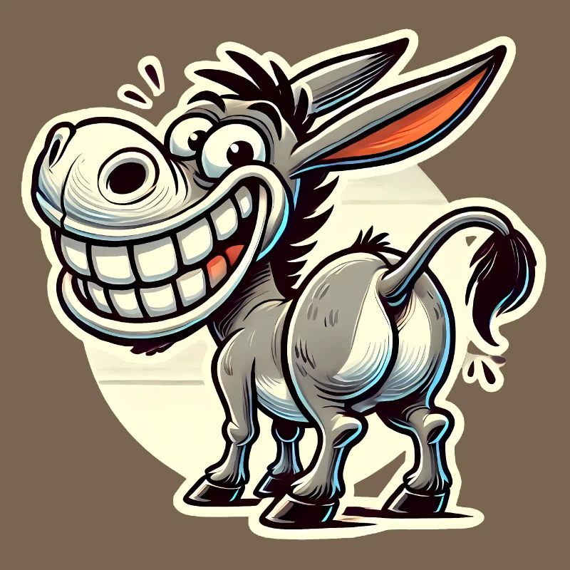 Funny Donkey Cartoon Retro Sticker Design