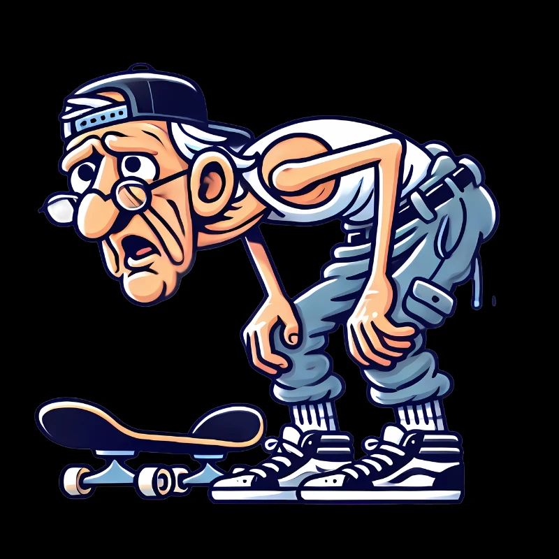 Funny Old Skater Cartoon Sticker