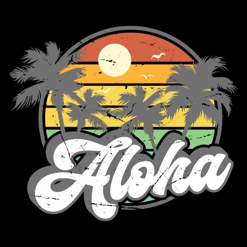 Aloha Surfer Palms Beach Retro Hawaii Beach 70s