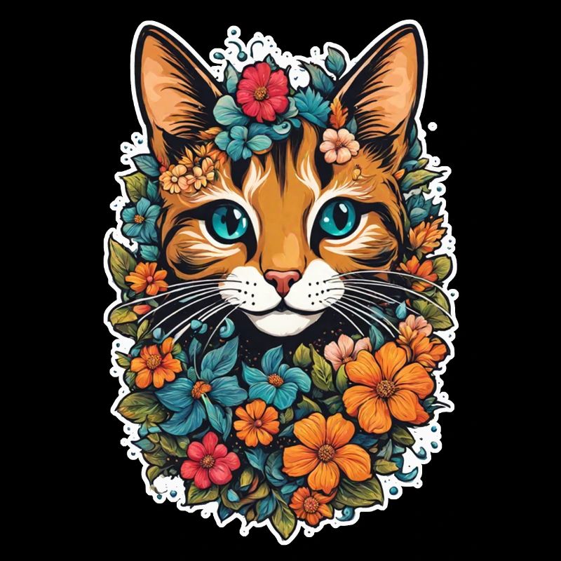chat et fleur aquarelle