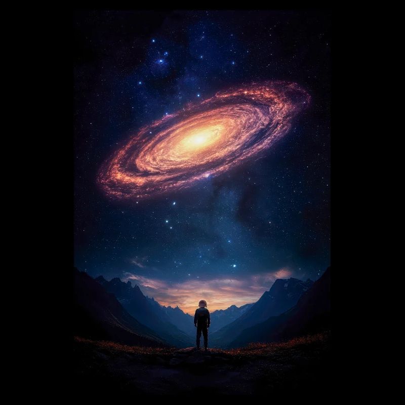 Stargazer Beneath a Cosmic Spiral