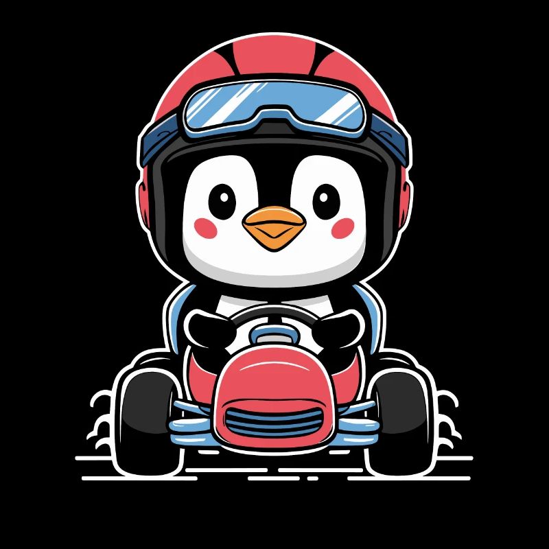 Mignon pingouin pilote de course en kart