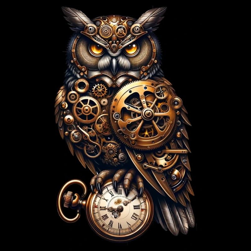 Clockwork Sentinel : hibou steampunk avec équipement