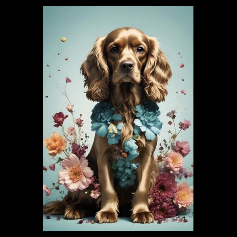 Brauner Cocker Spaniel mit Blumen