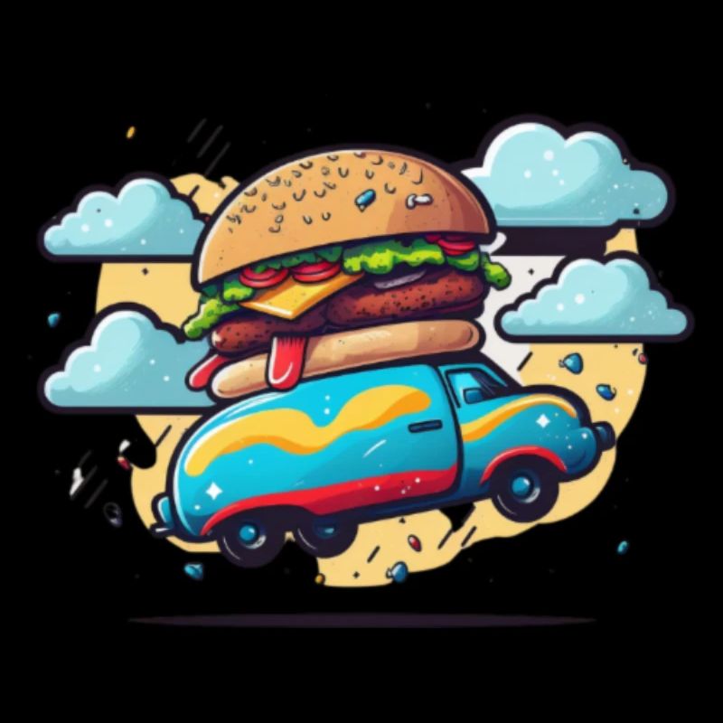 Burger Bus flies through the clouds