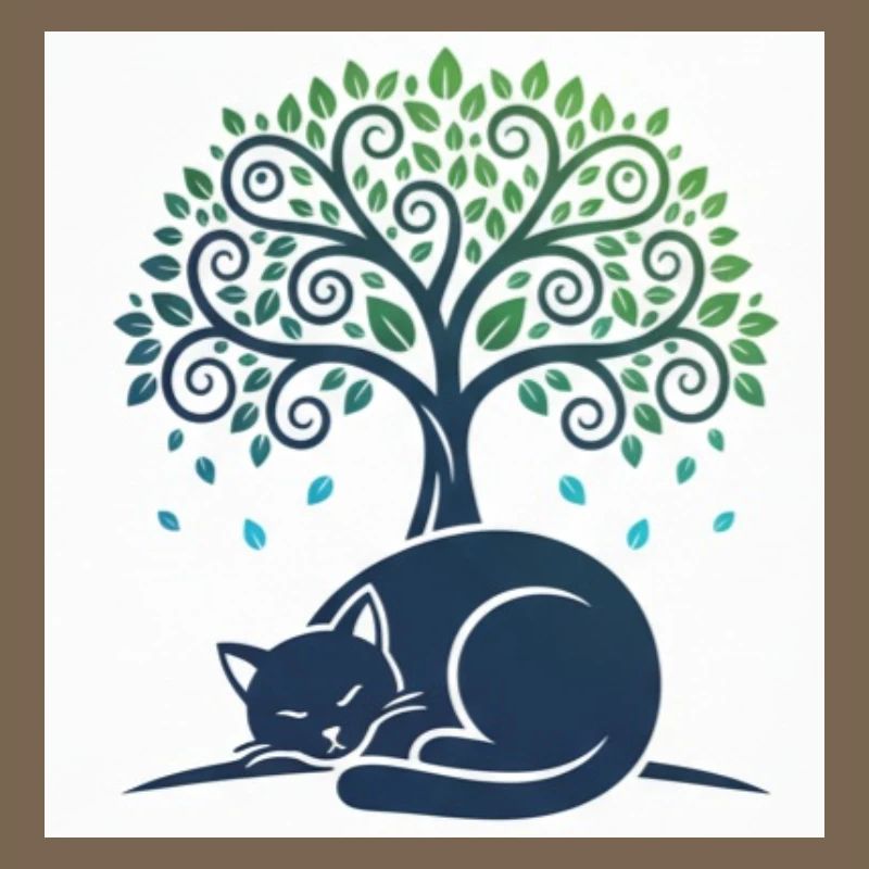 Sleeper cat under tree swirl