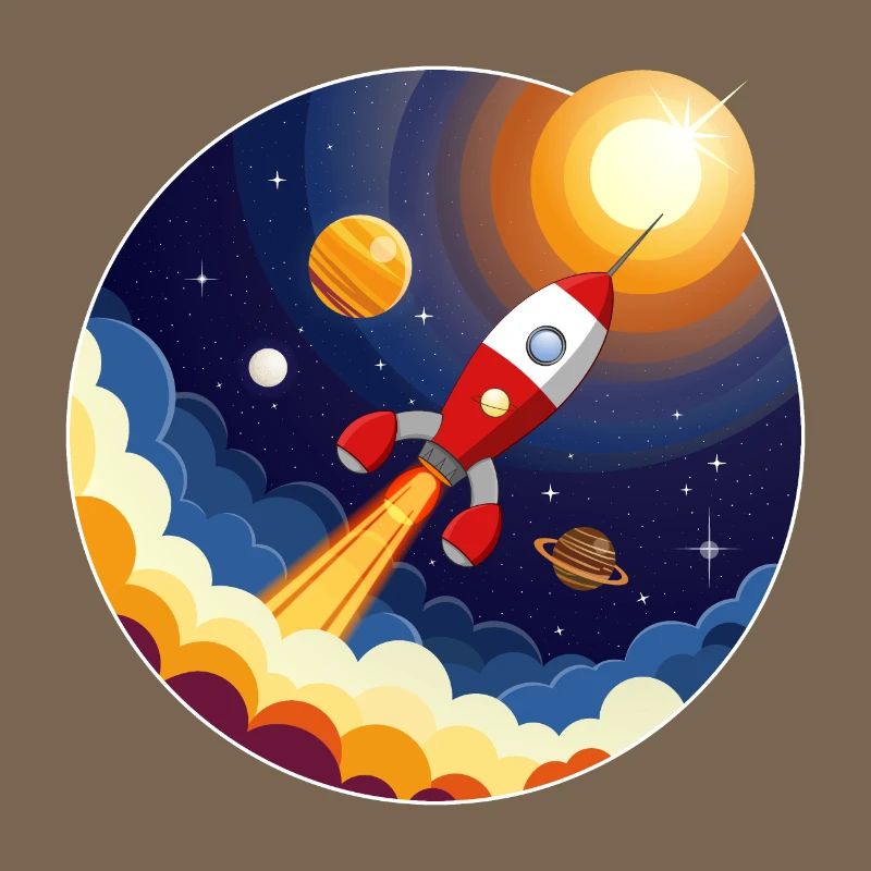 Image colorée d’une fusée dans l’espace