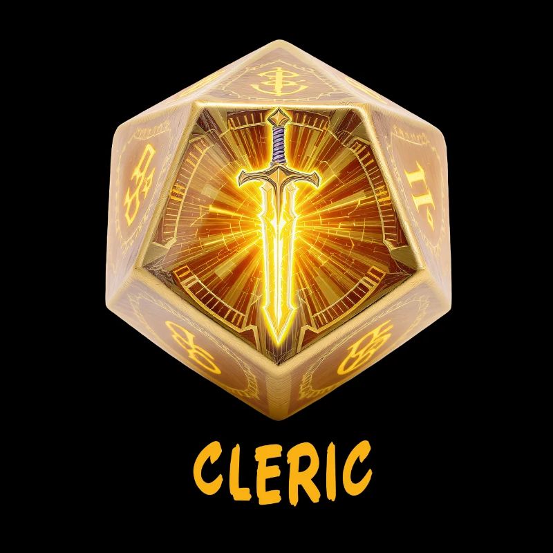 D20 avec épée sacrée – Fantaisie de clerc
