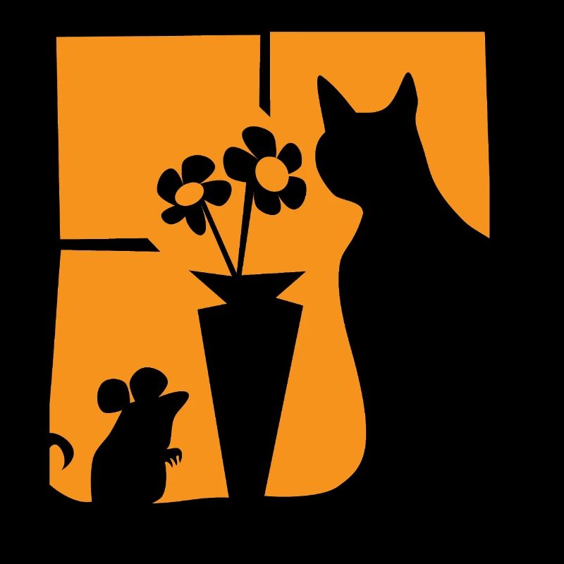 Halloween Cat Mouse Flowers Orange Window
