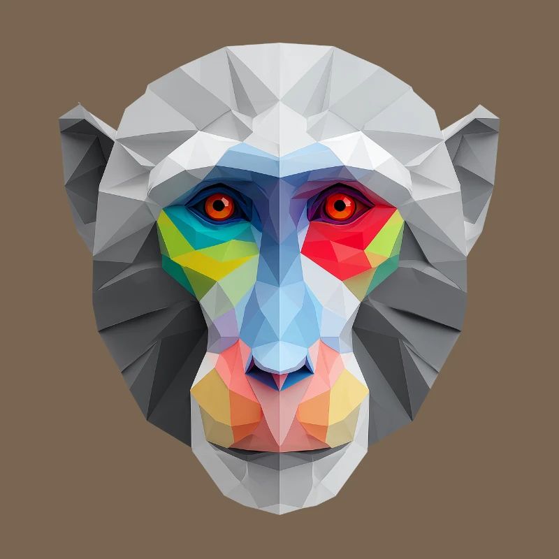 Colored Low-Poly Monkey Face Logo Art Design