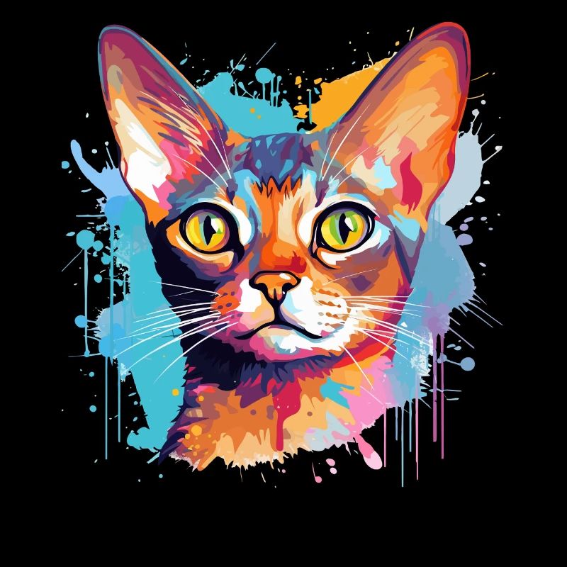 Visage de chat abyssinien avec des éclaboussures colorées