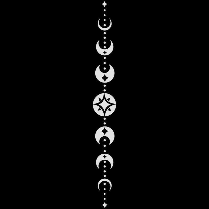 Totem avec phases de lune et étoiles. Blanc.