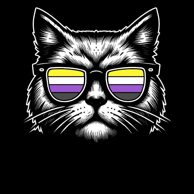 Nonbinary Pride Retro Cat with Sunglasses