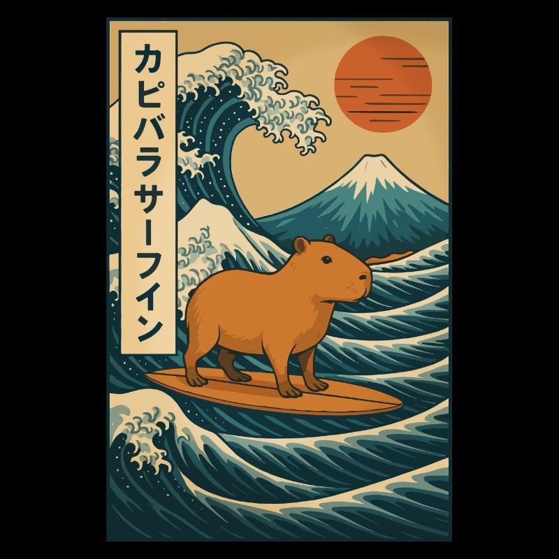 Capybara Surf Japonais Wave Art