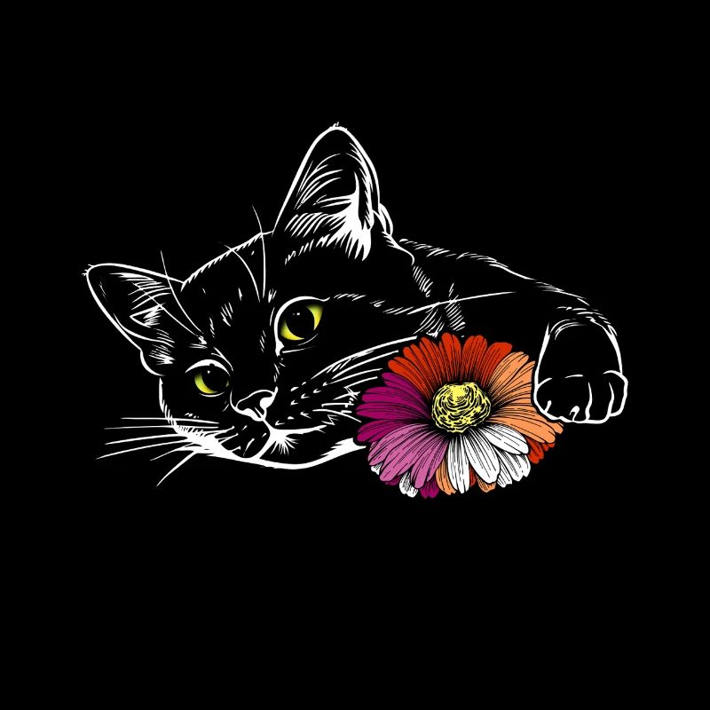 Lesbienne Pride Chat Noir avec Fleur LGBTQ