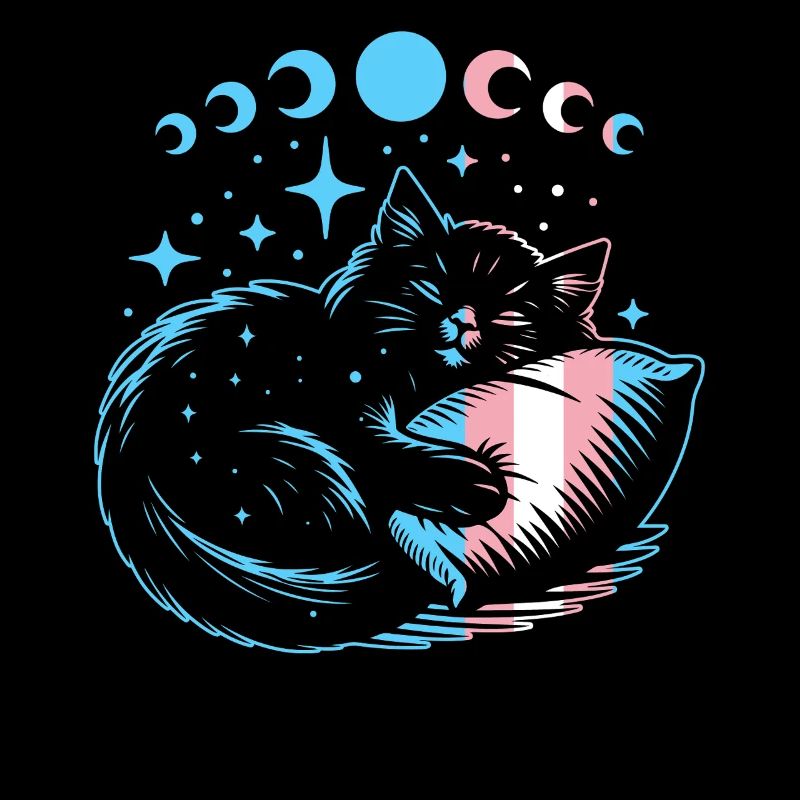 Sleeping transgender cat with moon and stars