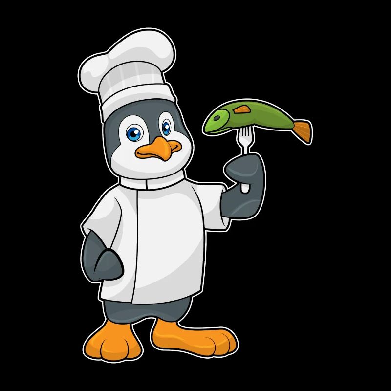 Pingouin comme cuisinier avec poisson & tablier