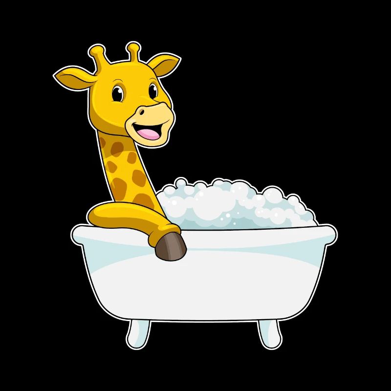 Giraffe with bathtub with foam