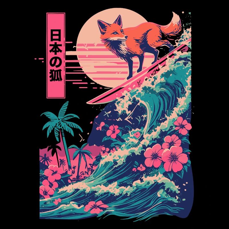 Fox Red Fox Animal Japanese Surfing Beach Wave