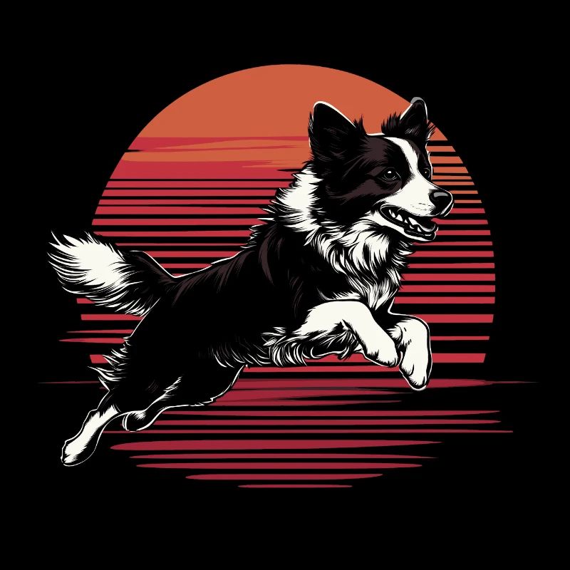 Springender Border Collie im Vintage Stil