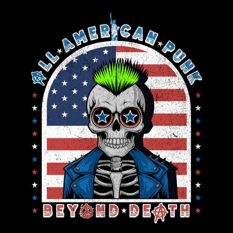 Punk Skull w Neon Mohawk and USA Flag Background