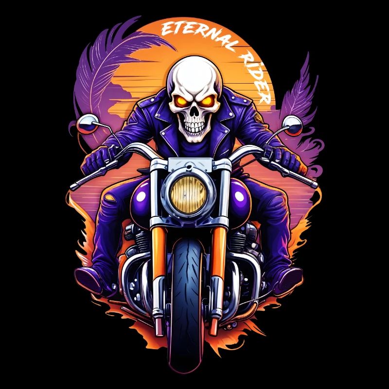 Biker Skeleton Biker Skull Custom Motorcycle Sun