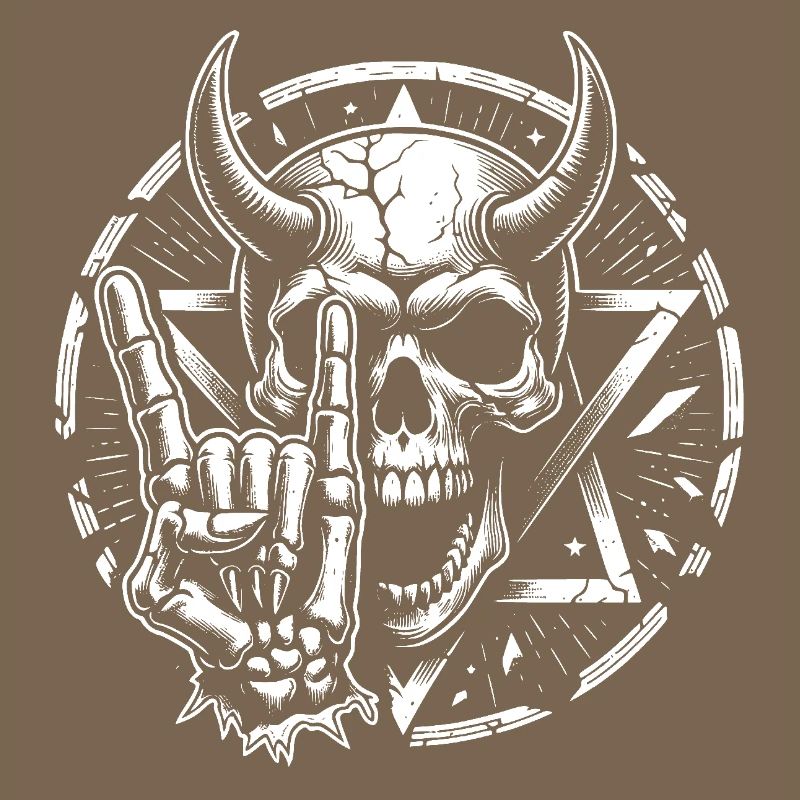 Skull with horns pentagram makes devil horns